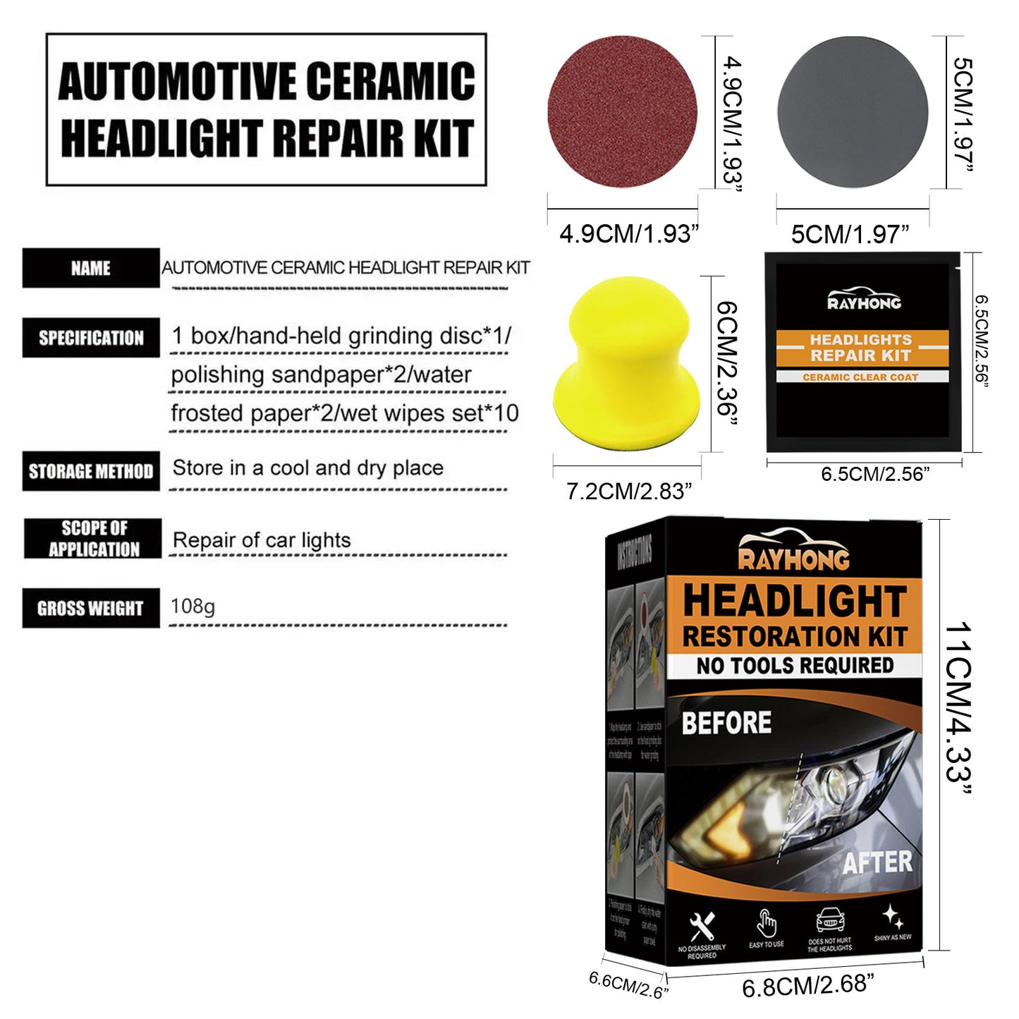 💡🔥 Headlight Restoration Kit - 5-Minute Fix! | Ceramic Shield⚡Yellow Haze Killer🌟【2-Year UV Guard】Scratch Remover for Headlight & Taillight - 3000Lumen Recovery Magic (Pro-Grade Sanding Pads)