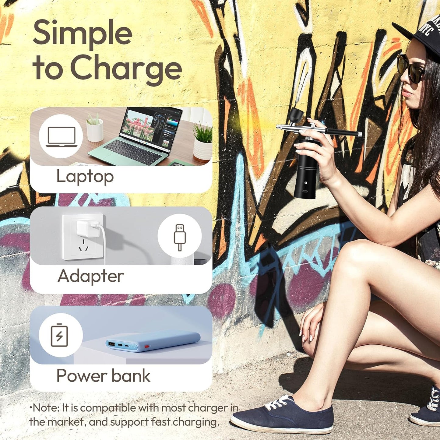🎨🔥 Rechargeable Cordless Airbrush Kit 30PSI | 10-in-1 Pro Spray Gun⚡60 Min Runtime🌟【Nails/Cake/Barber】Portable Compressor for Makeup, Painting, Cookie Decor (Black)