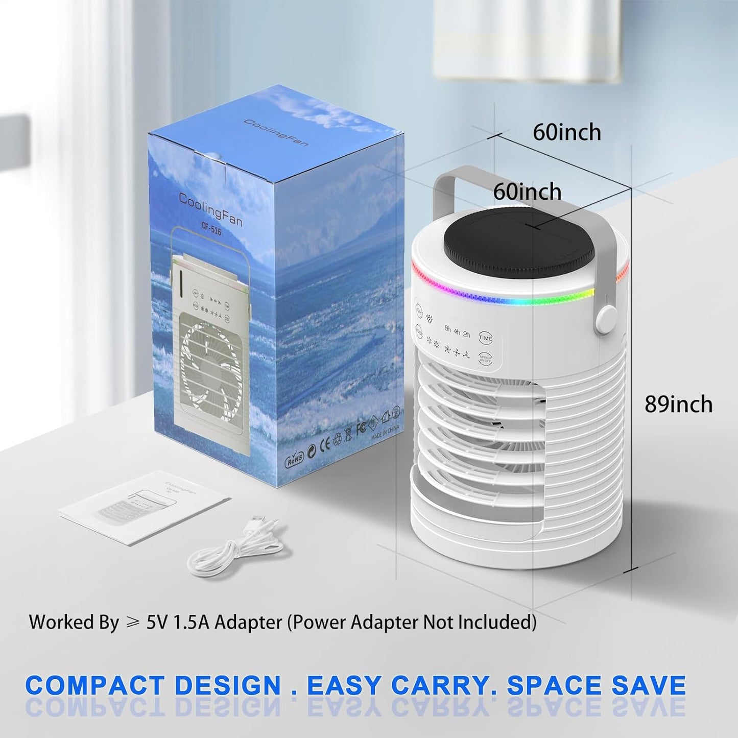 ❄️3D Ice-Cool Tech Portable AC🔥 3-Speed Desk Fan + 7-Color Mood Light✨ Car/Camping Mini Air Cooler with Mist & Timer | TikTok Viral Summer Must-Have