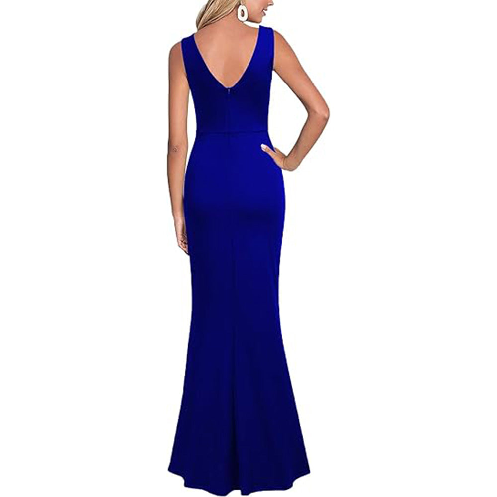 👗Red Carpet Glam! V-Neck Slit Dress w/ Thigh-High Split✨ Sexy Evening Gown💫 Bodycon Long Dress | Cocktail Party TikTok Viral