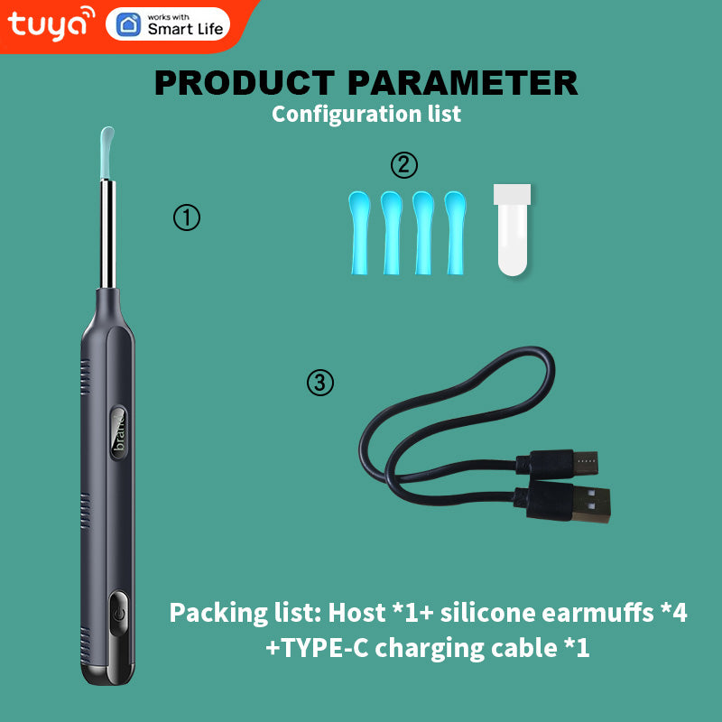 Tuya-Smart Ear Cleaner ✨ 1296P HD Camera + 6 LED Lights 💡 APP Control & Voice Commands 🌟 Real-Time Ear Rescue for iPhone/Android 🔥 #SmartHomeHacks #OddlySatisfying