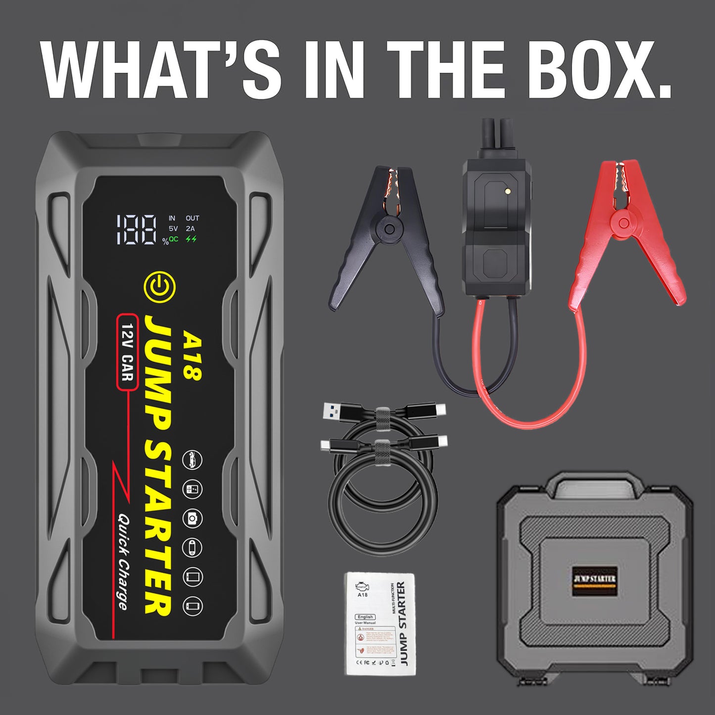 🚗⚡ 3000A Jump Starter with PD66W Fast Charge | 59200mWh MegaPower⚡Dead Battery Rescue in 3秒🔥【Roadside Hero】Portable for 10L Gas/7L Diesel - Trucks/SUVs/RVs Lifesaver (Pocket-Sized 7.6")