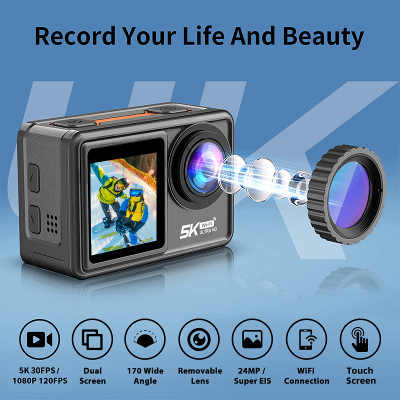 📸 5K Action Camera 30fps | Anti-Shake Waterproof Sports Camera for Outdoor Adventures, Riding, Diving & More! 🏄‍♂️🚴‍♀️ #ExtremeSports2025 #ActionCam #AdventureGear