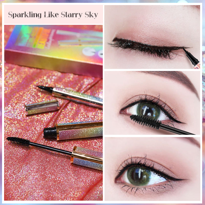 Galaxy Lash & Liner Duo ✨ Waterproof Mascara + Quick-Dry Eyeliner! 💦 24H No Smudge, Clump-Free Volume & Winged Perfection 🌟 #LashHack #EyelinerHack #NoPandaEyes