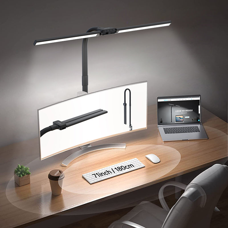 💡🔥 Dual Head LED Desk Lamp with USB Charger | 24W Ultra Bright⚡Remote Control🌟【Pro Study/Gaming Mode】Clamp & Gooseneck Adjustable - 10-Level Dimmable Office Lighting (Black)