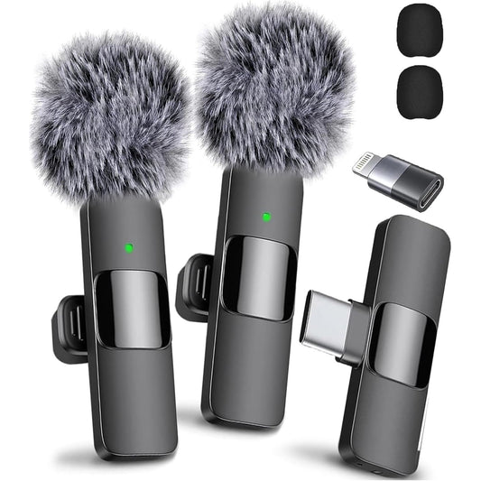 🎤🔥 2-Pack Wireless Lavalier Mic for iPhone/Android | Studio-Quality Recording⚡48H Battery🌟【Podcast/ASMR Pro】USB-C Clip-on Microphone with Noise Cancel - Perfect for Video, Live Stream, YouTube