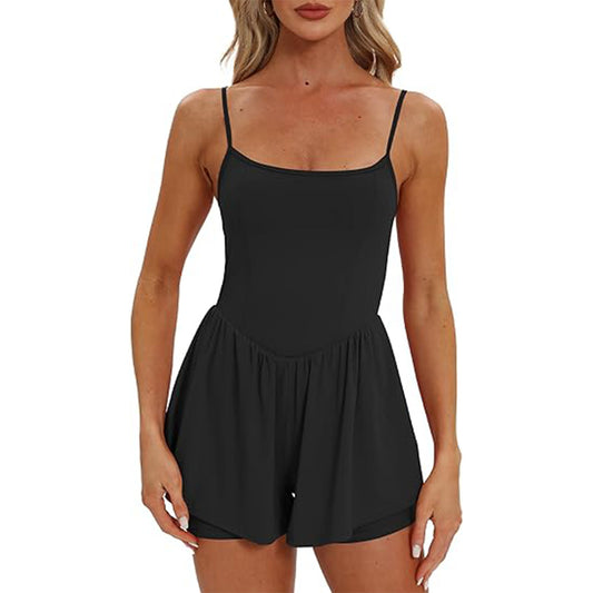 🌴Summer Breeze Essential! Double-Lined Short Romper✨ Adjustable Spaghetti Strap💃 No-Slip Sleeveless Jumpsuit | TikTok’s Hotlist