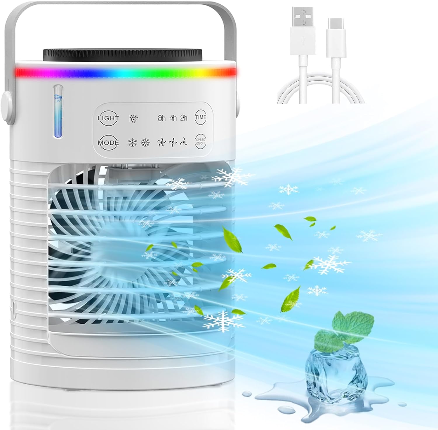 ❄️3D Ice-Cool Tech Portable AC🔥 3-Speed Desk Fan + 7-Color Mood Light✨ Car/Camping Mini Air Cooler with Mist & Timer | TikTok Viral Summer Must-Have