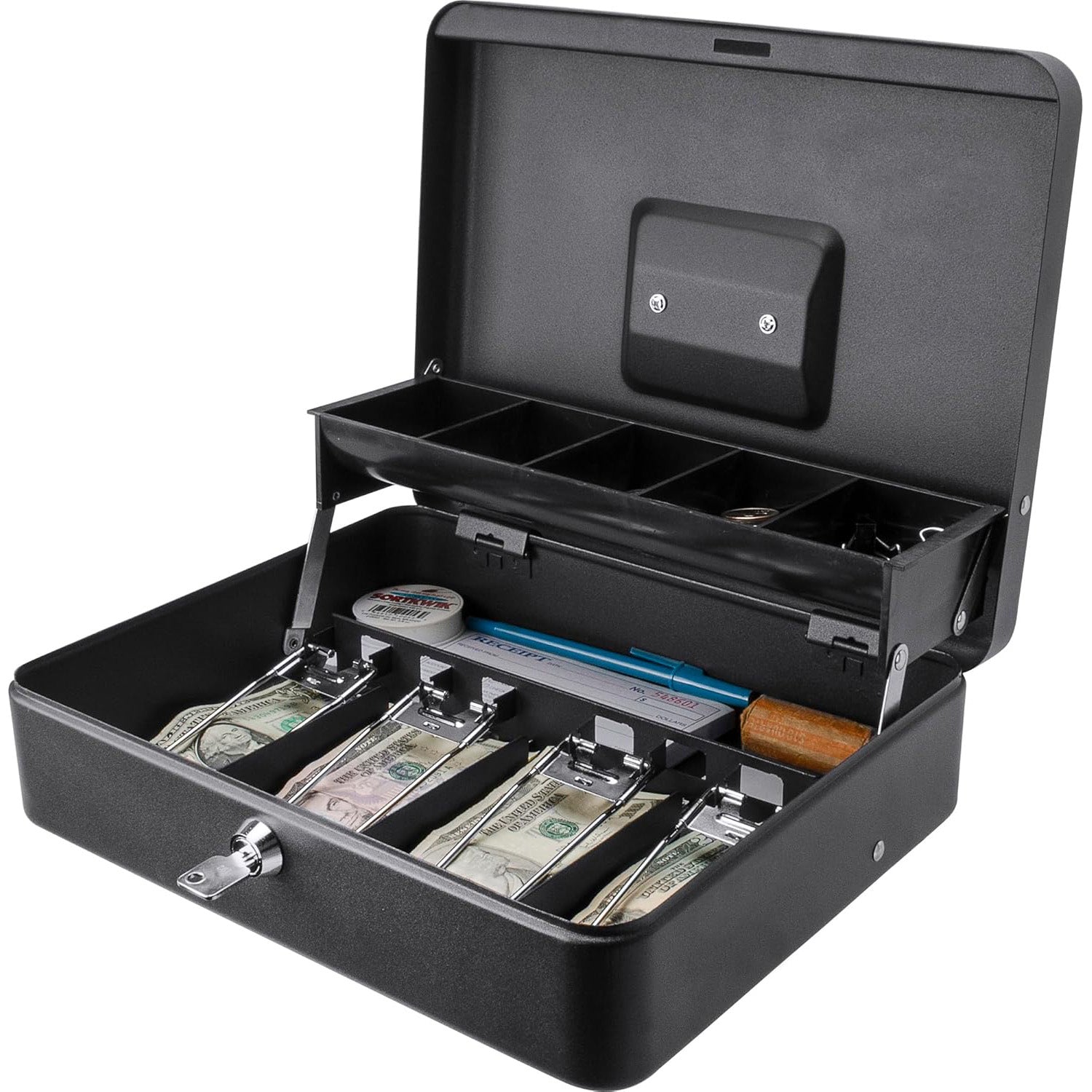 🔒🔥 Heavy-Duty Metal Cash Lock Box with Anti-Theft Design | 12" Secure Key Lock⚡Bank-Grade Steel🌟【Retail/Home/Events】Money Organizer for Bills/Coins - 800+ Bills Capacity