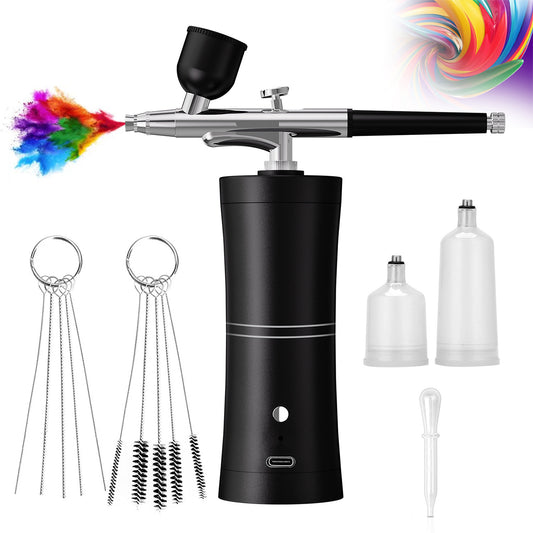 🎨🔥 Rechargeable Cordless Airbrush Kit 30PSI | 10-in-1 Pro Spray Gun⚡60 Min Runtime🌟【Nails/Cake/Barber】Portable Compressor for Makeup, Painting, Cookie Decor (Black)