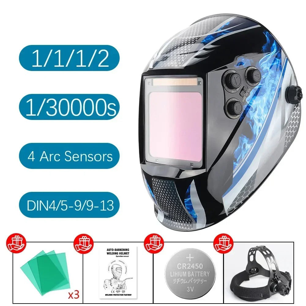 🔥 Auto Darkening Welding Helmet with 100x97mm XL View | 0.04s Reaction⚡4 Sensor True Color🌟【Pro Welder Edition】DIN4-13 Optical for Metal/Car Repair - 360° Comfort Headgear