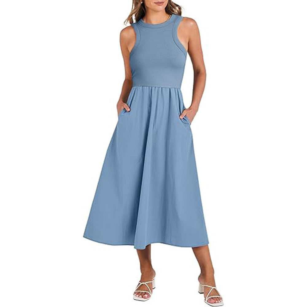 🌊Boho Beach Magic! Patchwork Knit Dress w/ Secret Pockets✨ Racerback Tank Dress💫 Flowy Midi Sundress | Summer Casual TikTok Viral