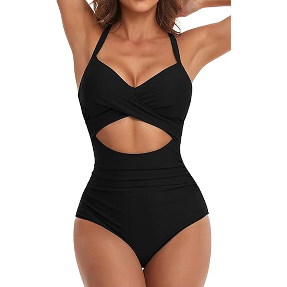 🔥Bombshell Beach Alert! Tummy Control Swimsuit w/ Sexy Cutouts✨ High Waisted One Piece💦 Wrap Tie Back | TikTok’s Obsession