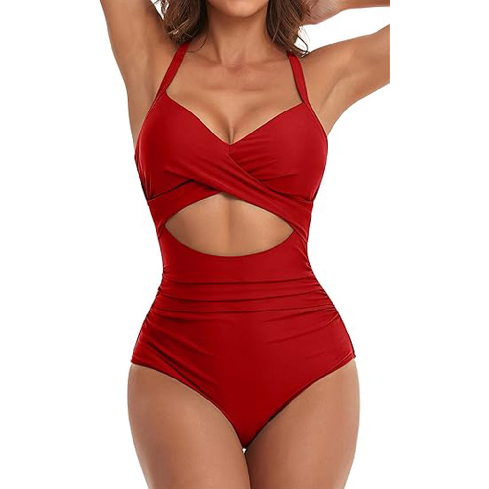 🔥Bombshell Beach Alert! Tummy Control Swimsuit w/ Sexy Cutouts✨ High Waisted One Piece💦 Wrap Tie Back | TikTok’s Obsession