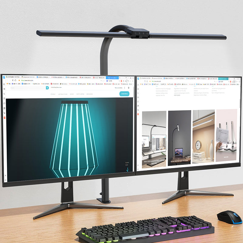 💡🔥 Dual Head LED Desk Lamp with USB Charger | 24W Ultra Bright⚡Remote Control🌟【Pro Study/Gaming Mode】Clamp & Gooseneck Adjustable - 10-Level Dimmable Office Lighting (Black)