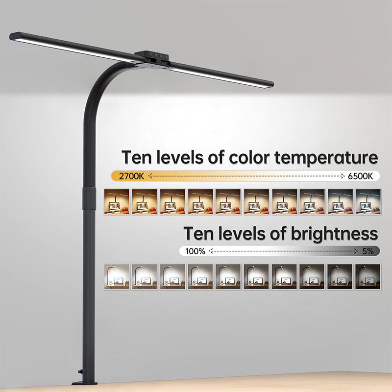 💡🔥 Dual Head LED Desk Lamp with USB Charger | 24W Ultra Bright⚡Remote Control🌟【Pro Study/Gaming Mode】Clamp & Gooseneck Adjustable - 10-Level Dimmable Office Lighting (Black)