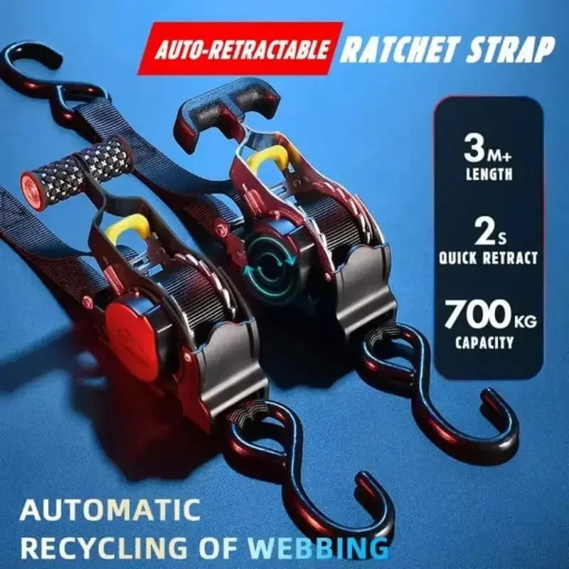 🔥 2pcs Retractable Ratchet Straps Auto-Lock | 2秒收缩⚡【Motorcycle & Luggage Pro】Heavy-Duty Elastic Belts for Bikes/Camping Gear/Cargo - 300LB Capacity (No-Tangle Design)
