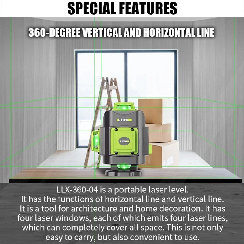 🔥 3D/4D Laser Level with 12/16 Lines | 360° Auto-Leveling⚡400% Brighter Beam🌟【Woodworking Pro Kit】Super Powerful Horizontal/Vertical Cross Laser for Tile & Framing