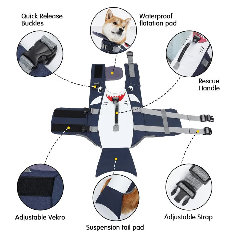 🔥 Shark Attack Dog Life Vest! Summer Swim Safety⚡Adjustable Safety Lock🐾S/M/L Size【TikTok's #1 Dog Swim Gear】