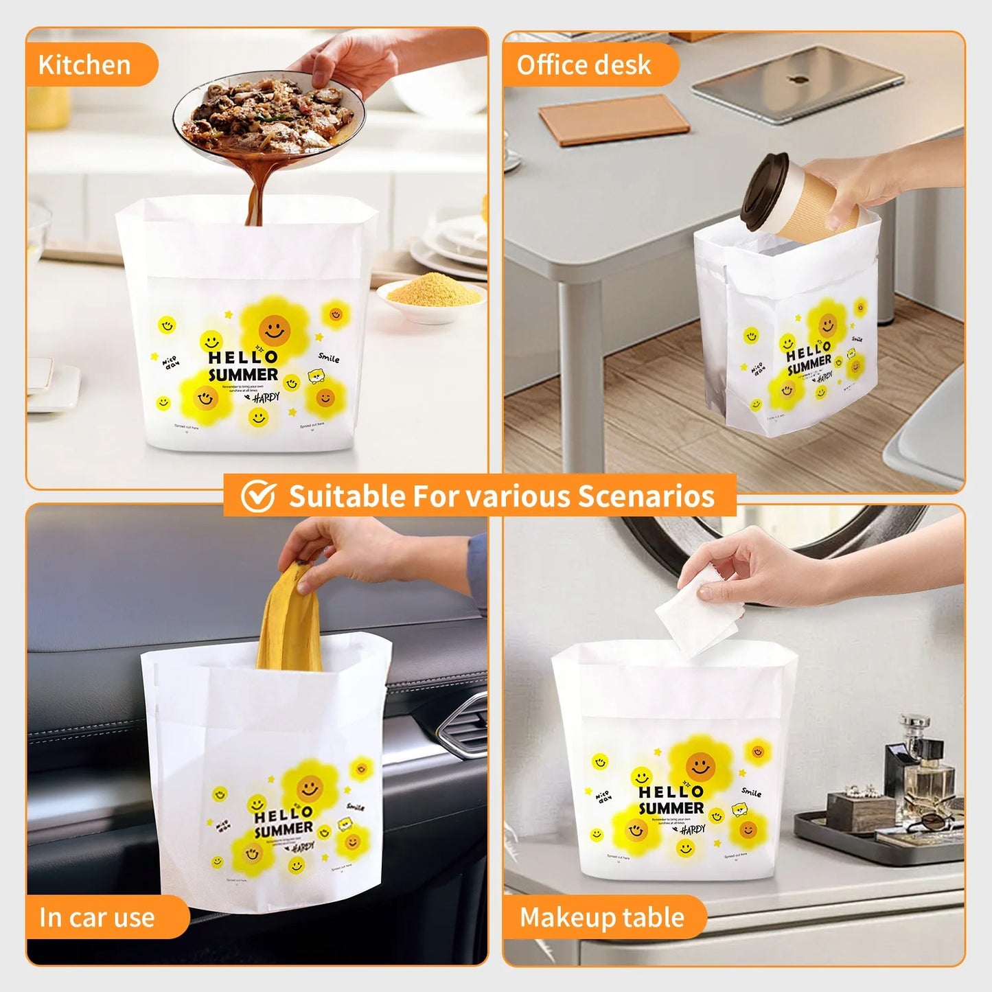 🚗 Self-Stick Car Trash Bags 60/100/200pcs | Biodegradable⚡Instant-Adhesive【Multi-Surface Magic】Auto/Office/Kitchen Rubbish Holder - Compact & Odor-Free Car Garbage Storage