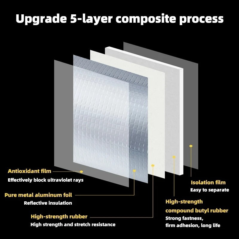 🔥 1.2mm Aluminum Butyl Tape | 5X Stronger Adhesion⚡Fireproof + Waterproof🌟【Roofing Pro Kit】Self-Adhesive Sealant for Leaks, Pipes, RV - 10X Durable Than Duct Tape