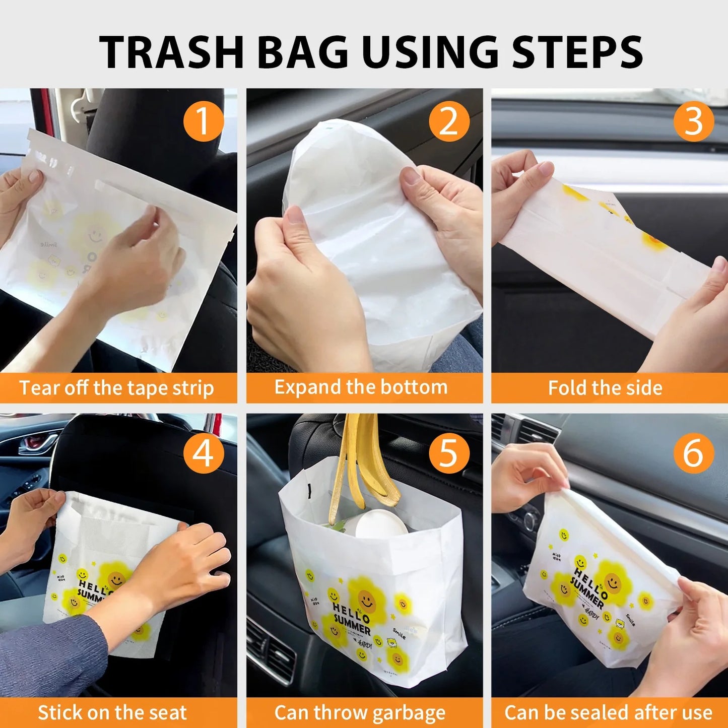 🚗 Self-Stick Car Trash Bags 60/100/200pcs | Biodegradable⚡Instant-Adhesive【Multi-Surface Magic】Auto/Office/Kitchen Rubbish Holder - Compact & Odor-Free Car Garbage Storage