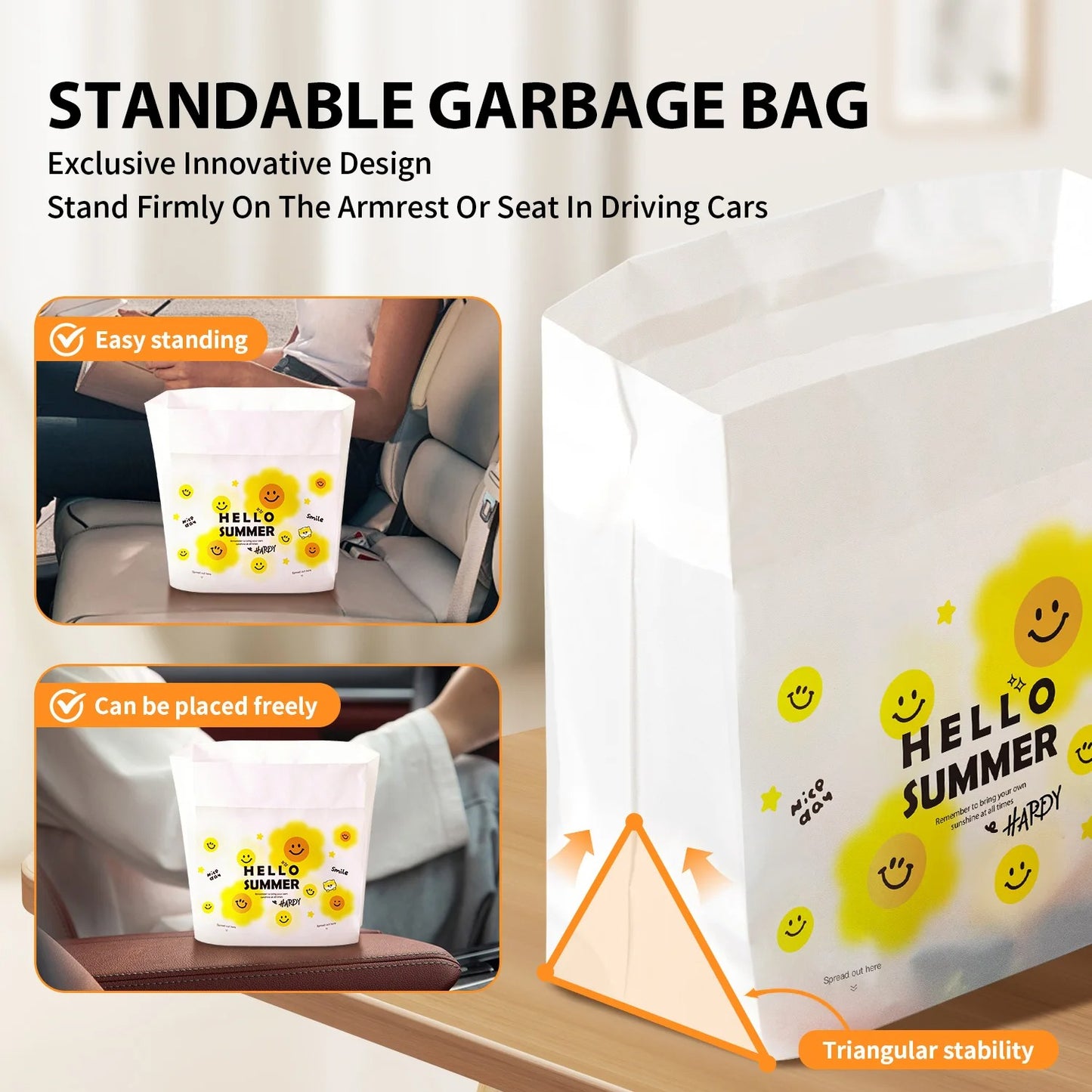 🚗 Self-Stick Car Trash Bags 60/100/200pcs | Biodegradable⚡Instant-Adhesive【Multi-Surface Magic】Auto/Office/Kitchen Rubbish Holder - Compact & Odor-Free Car Garbage Storage