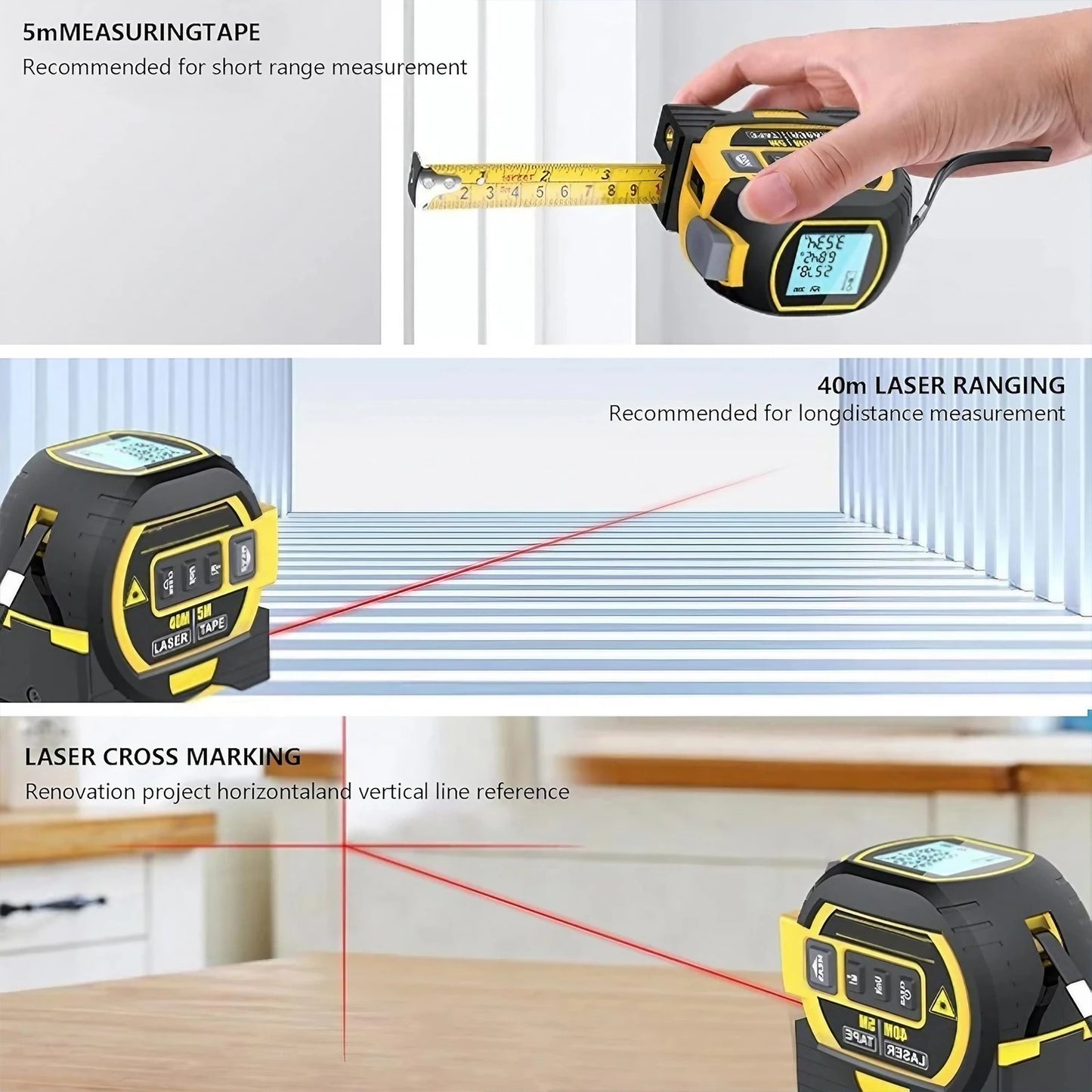 🔥 3-in-1 Laser Tape Measure 40/60M | 0.1mm Precision⚡Infrared Distance Meter🌟【DIY & Construction Pro】Smart Energy-Saving Ruler for Indoor/Outdoor