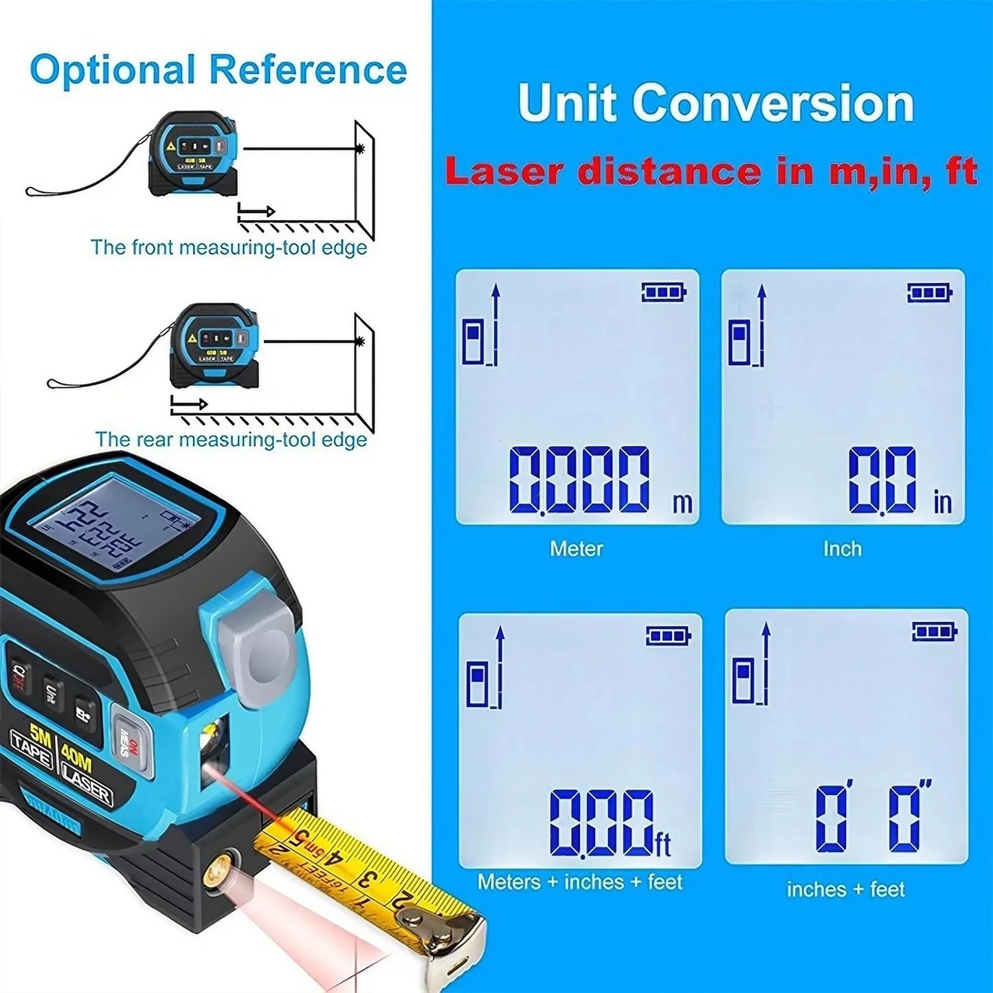 🔥 3-in-1 Laser Tape Measure 40/60M | 0.1mm Precision⚡Infrared Distance Meter🌟【DIY & Construction Pro】Smart Energy-Saving Ruler for Indoor/Outdoor