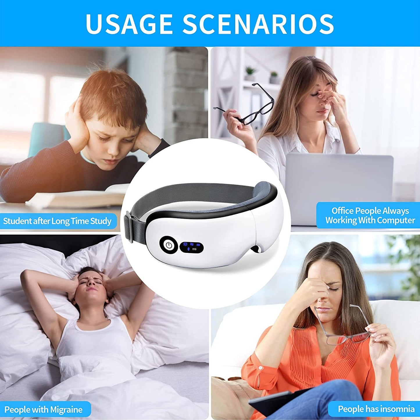 💤6D Smart Eye Spa Mask🔥 Airbag Pressure + Heated Vibration🌙 Bluetooth Music Sleep Aid✨ Foldable & Travel-Friendly | TikTok's #1 Eye Relief Essential