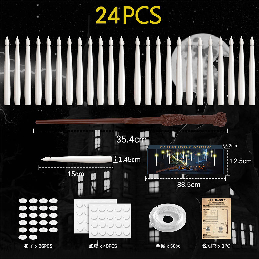 Floating Candles with Wand 12 PCs Magic Hanging Candles Flickering Warm Light Flameless Floating LED Candle Halloween Decoration