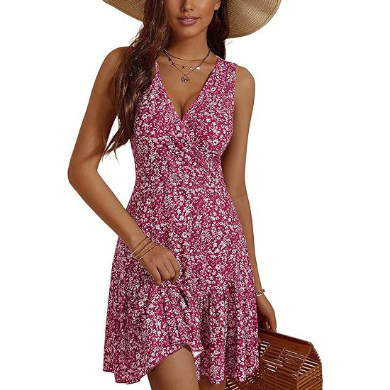🔥Breezy & Flirty! V-Neck Wrap Dress w/ Deep Cutout✨ Sexy Beach Dress for Women💃 Summer Mini Dress | Floral Sundress TikTok Viral