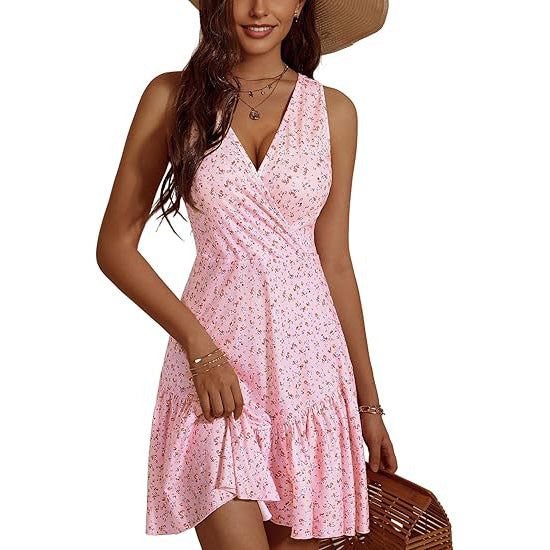 🔥Breezy & Flirty! V-Neck Wrap Dress w/ Deep Cutout✨ Sexy Beach Dress for Women💃 Summer Mini Dress | Floral Sundress TikTok Viral