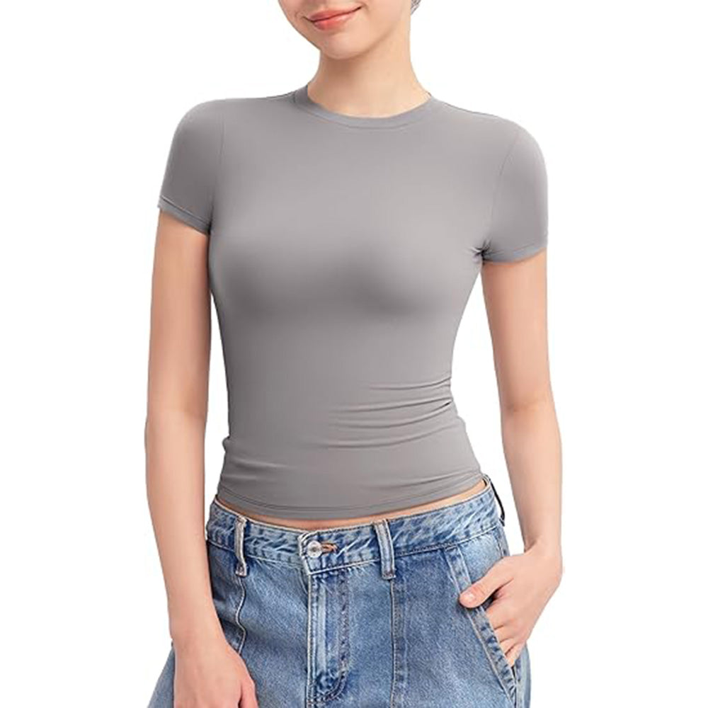 👚✨ Women's Double-Lined Slim Fit T-Shirt | Crew Neck Short Sleeve Top for Everyday Basics | Smoke Cloud Pro Collection ☁️ #WardrobeEssentials #OOTDInspo